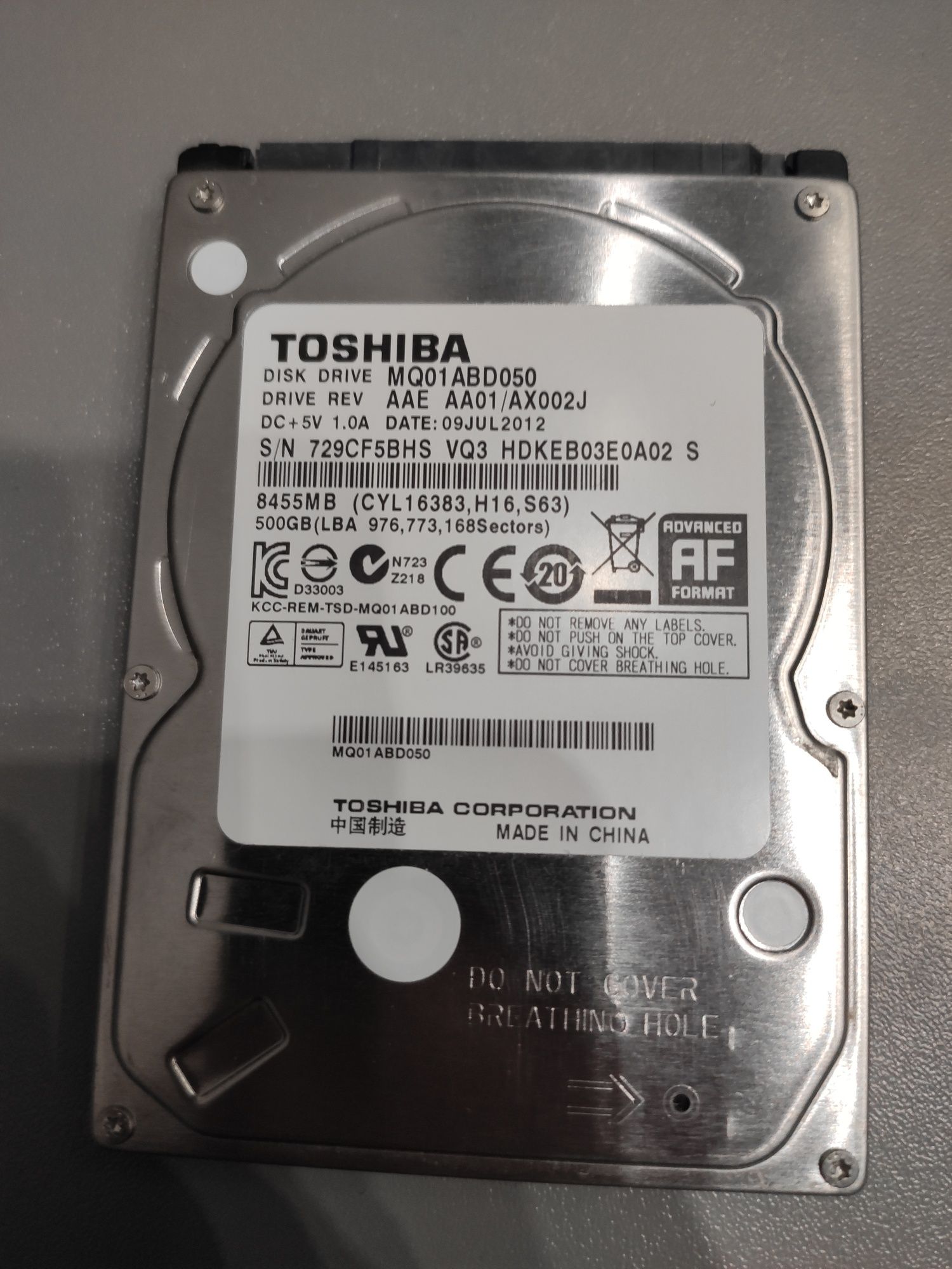 Жорсткий диск HDD Toshiba 500GB 2.5" для ноутбука