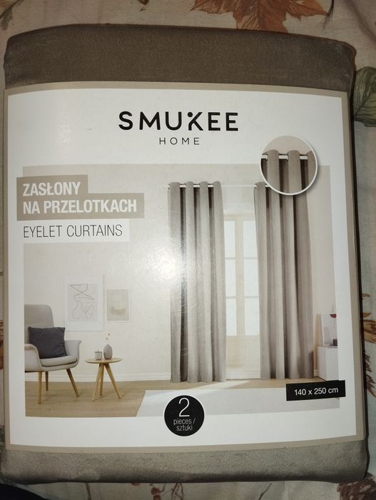 Beżowe zasłony na przelotkach Smukee 2x zasłona welurowa welwetowa beż