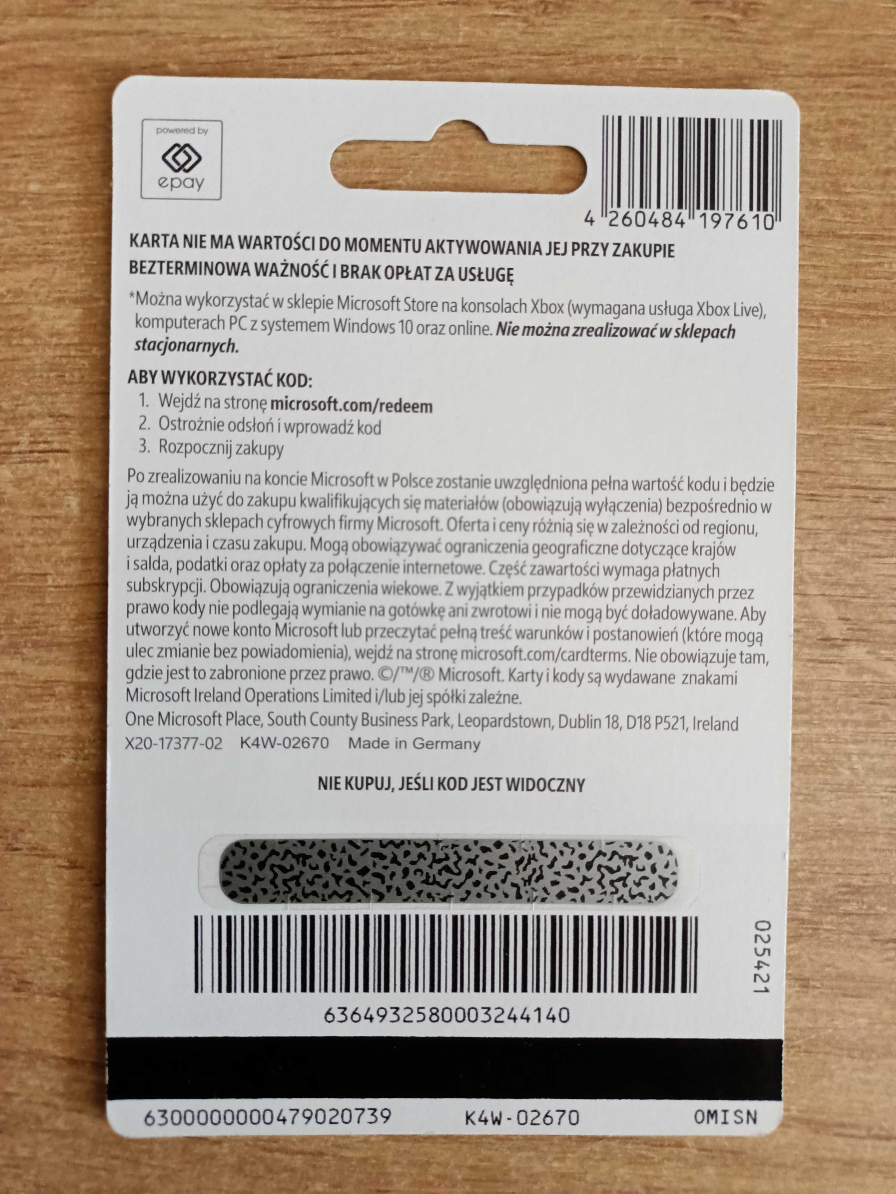 Sprzedam kartę przedpłaconą Xbox o wartości 100zł