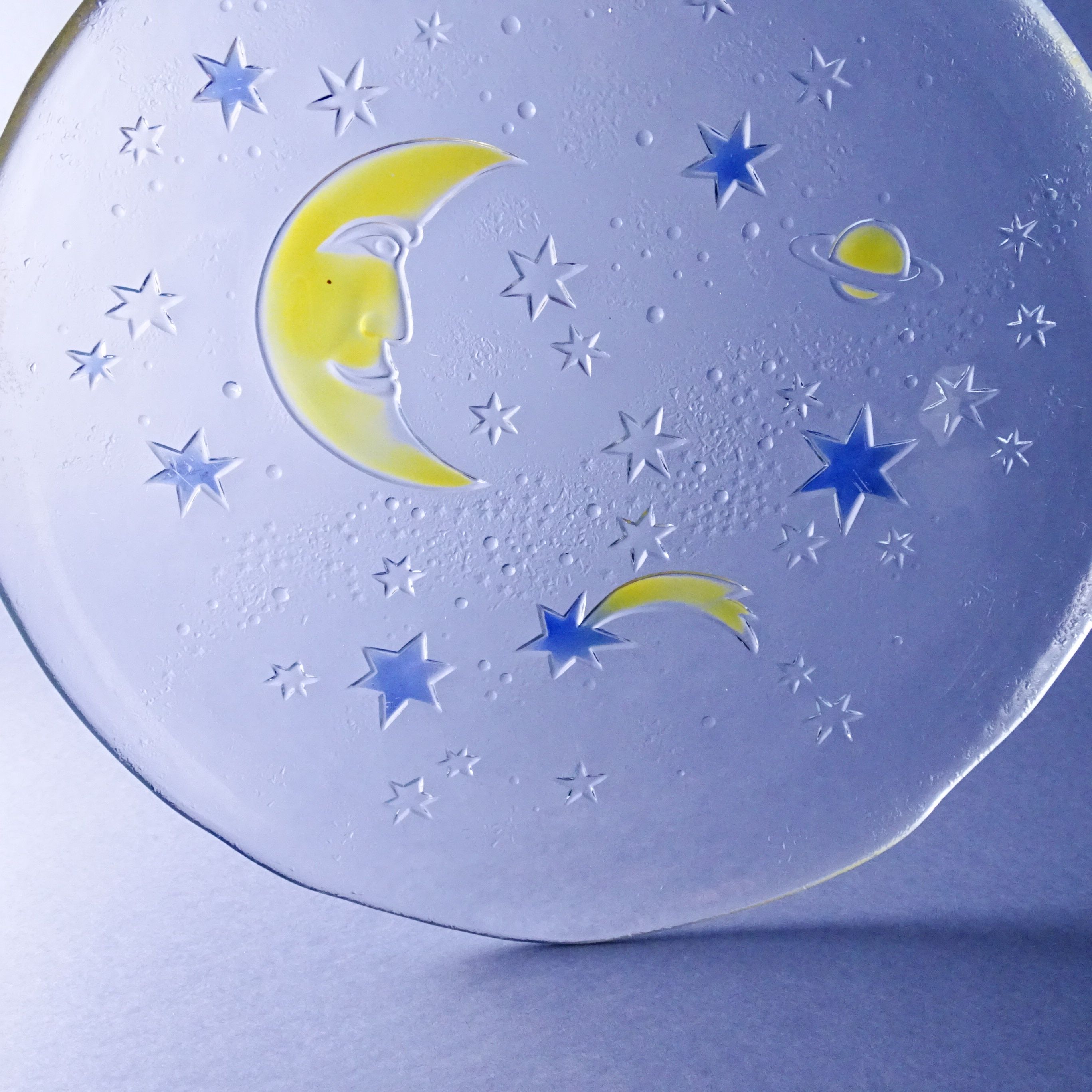 lata 80-te piękna szklana patera księżyc gwiazdy