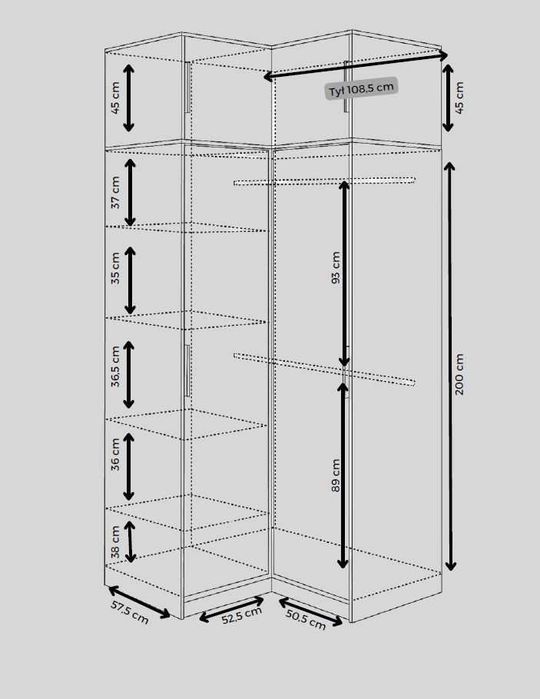 Szafa narożna Bali z opcją nadstawki (6 kolorów) Darmowa dostawa