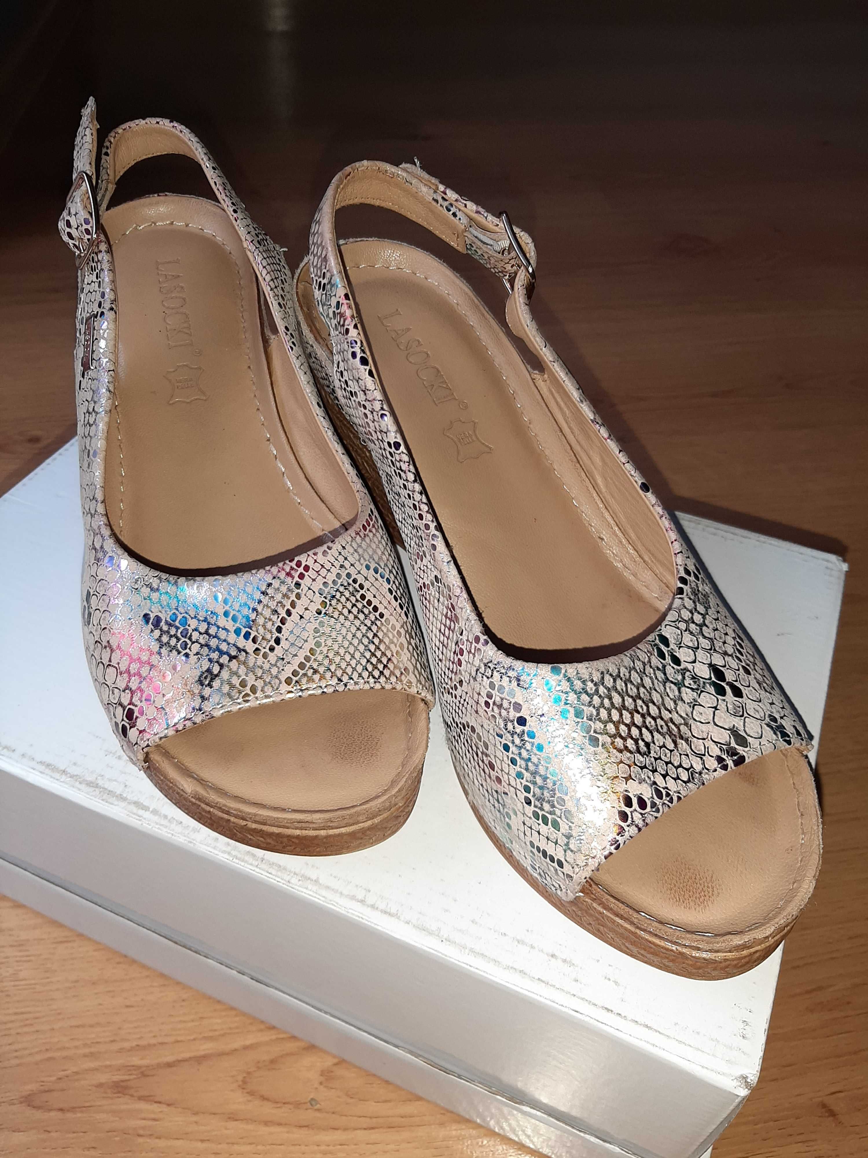 Sandały buty na koturnie skóra Lasocki r.40