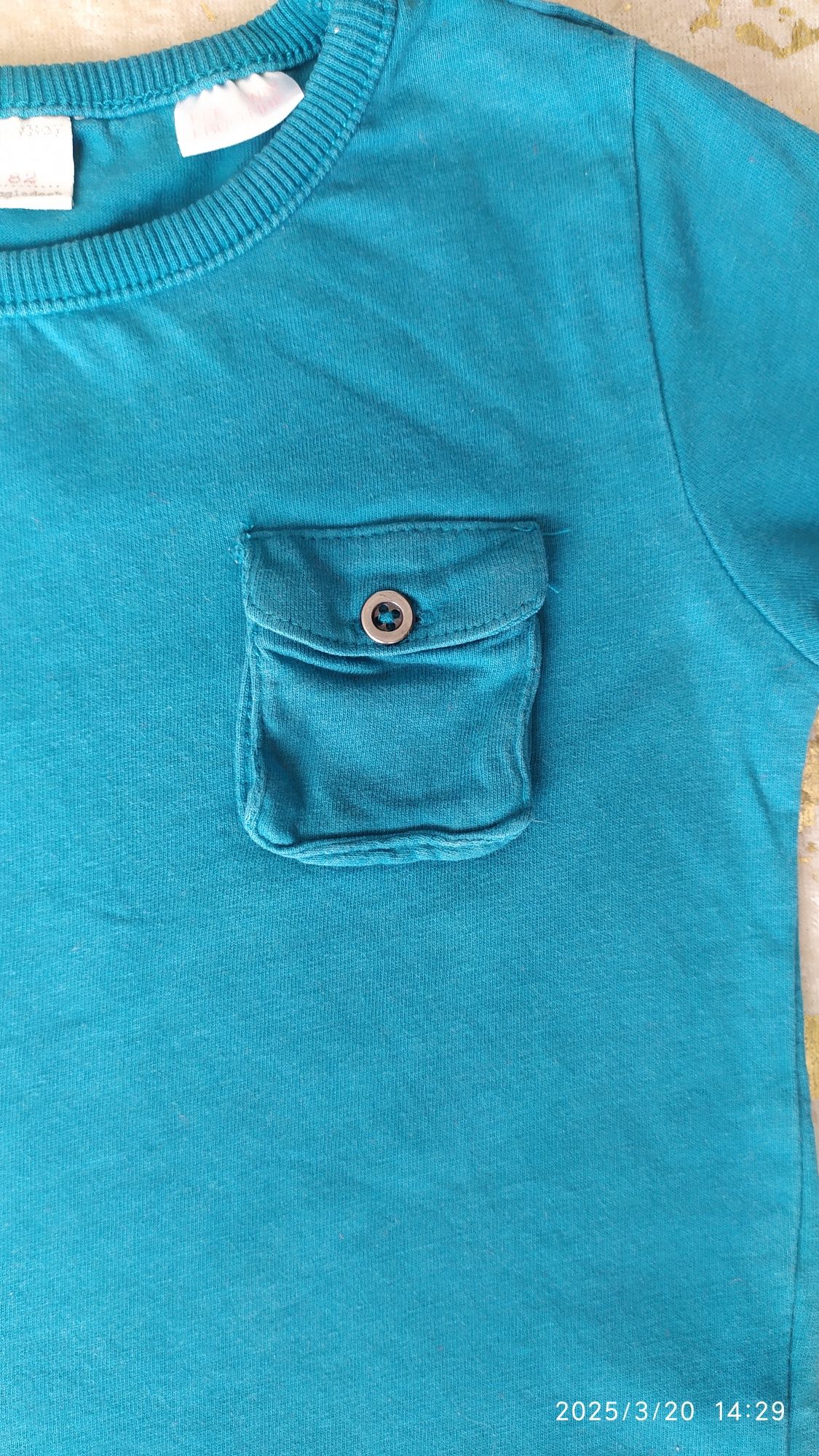 Bluzka morska z kieszonką z długimi rękawami, r. 82, Zara Baby Boy