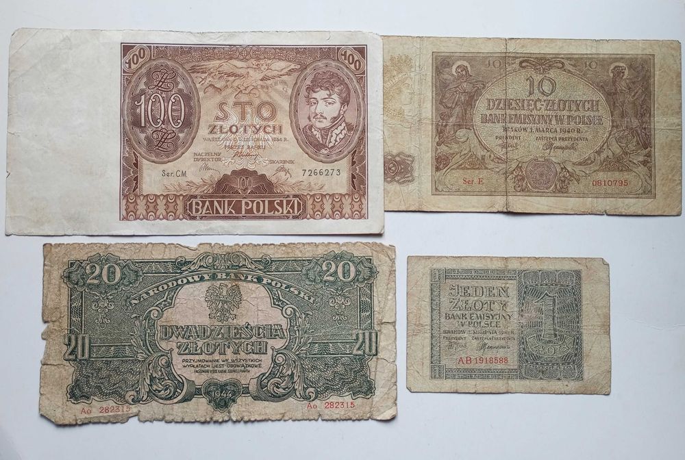 Banknoty Polskie Zestaw 4 sztuk