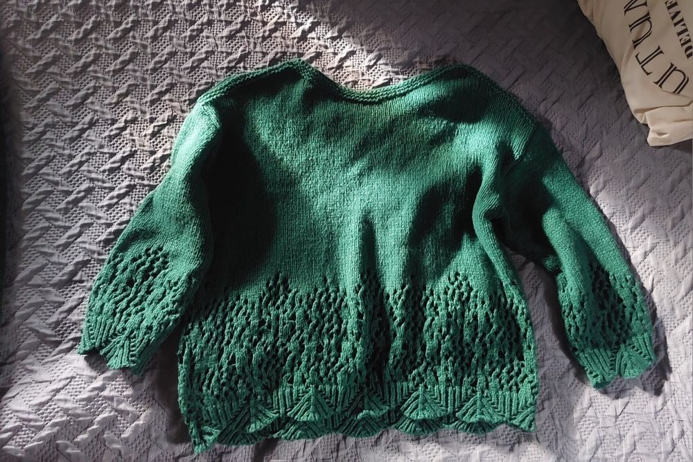 Ciepły sweterek butelkowa zieleń, ażurowy sweter hit r.L,XL,XXL