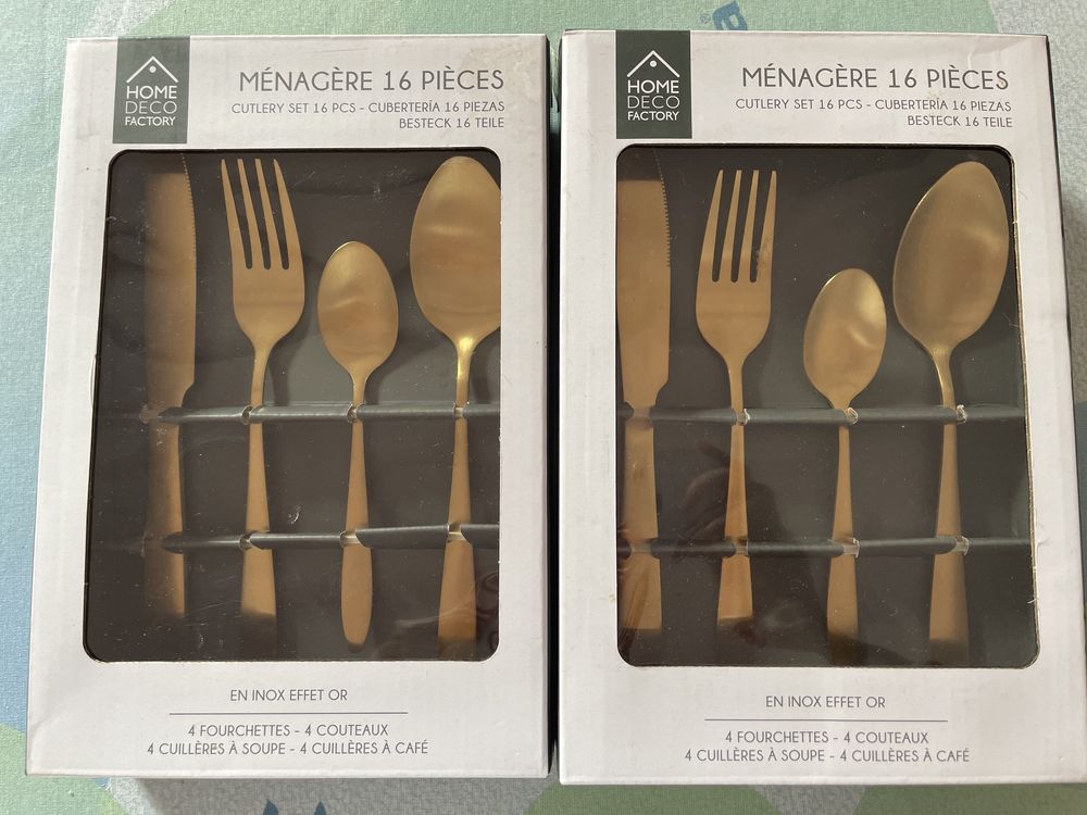 2 sets de 16 talheres dourado home deco factory