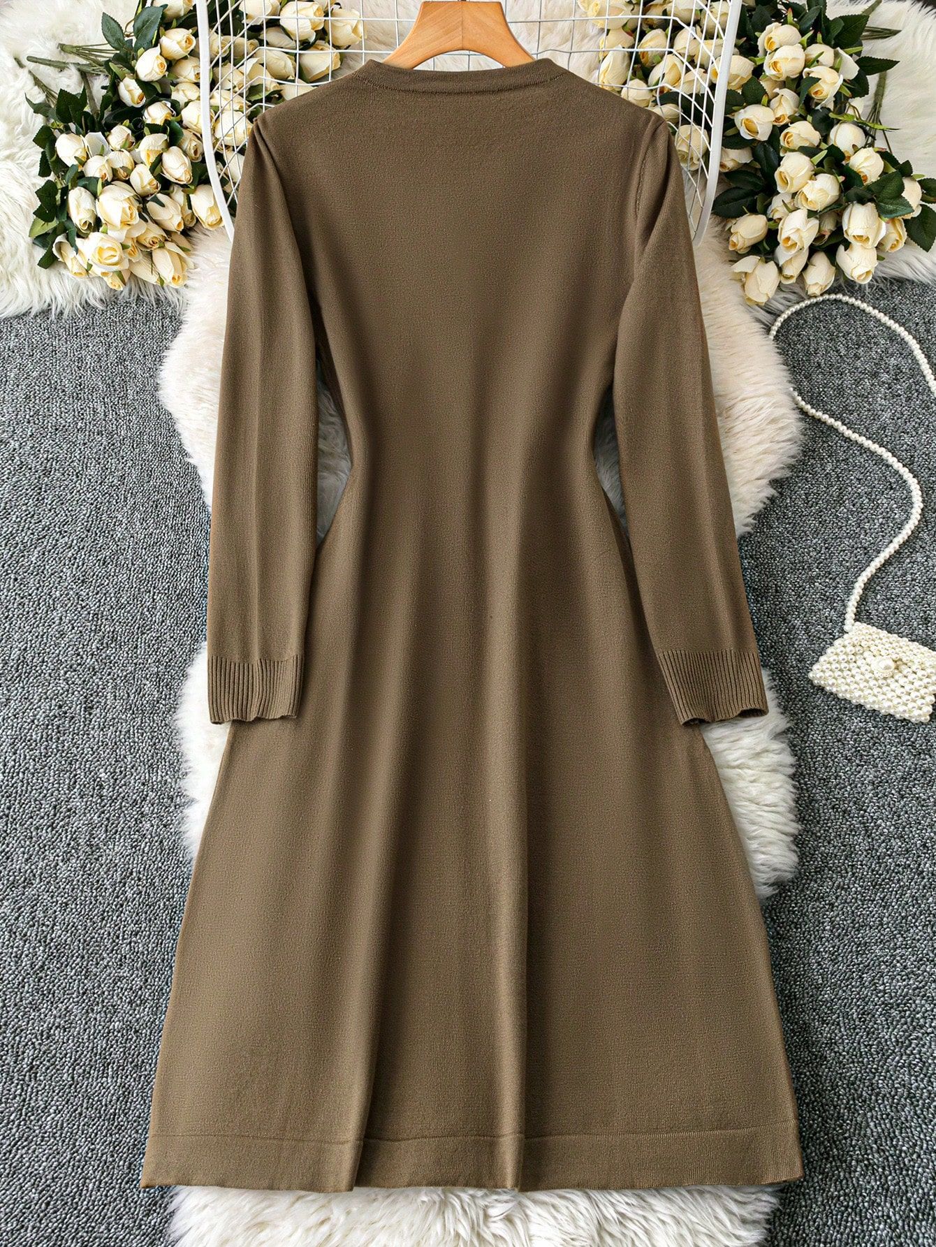 Sukienka Dzianinowa Midi Rozkloszowana Brązowa Casual Shein 4Xl 48
