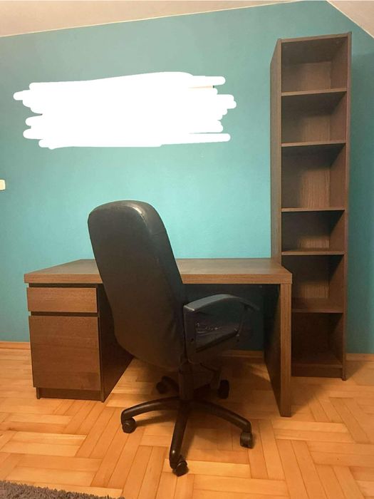 Biurko MALM Ikea, regał BILLY Ikea + fotel gratis