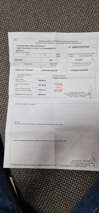 Peugot 207 z 2009 roku. Żona ma go od 2017 roku.