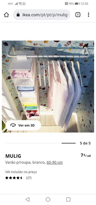 MULIGVarão p/roupa, branco60-90 cm