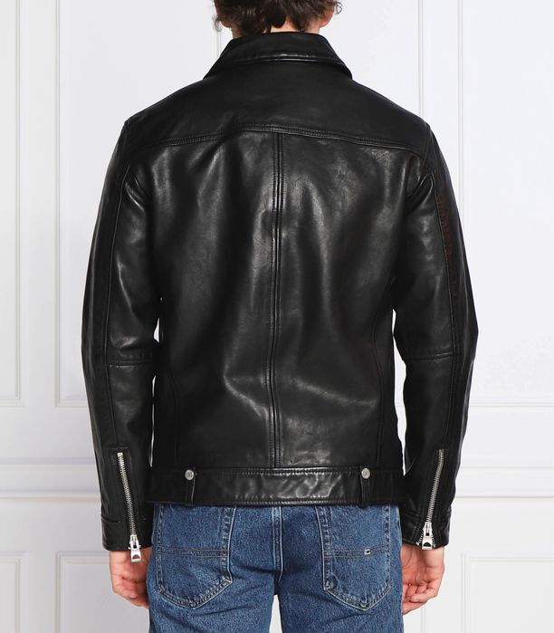 Кожаная куртка Guess, косуха Guess, размер L, натуральная кожа овчина