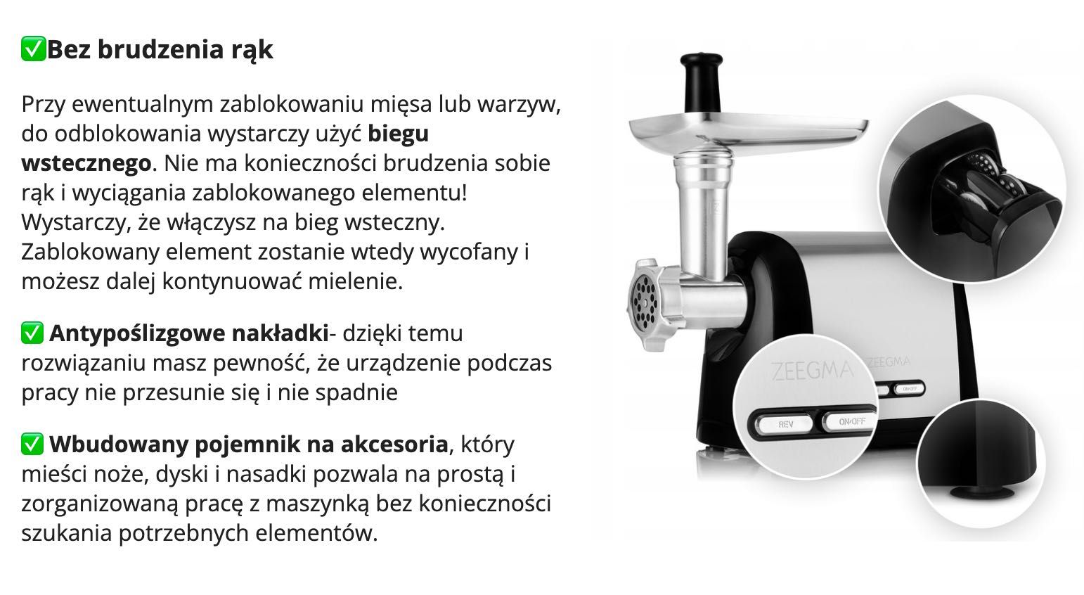 MASZYNKA DO MIELENIA Mięsa Szatkownica 1900W 3KG/MIN Bogaty Zestaw