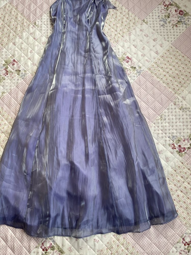 Fioletowa maxi długa balowa sukienka XS 34 fairy début studniówka mesh