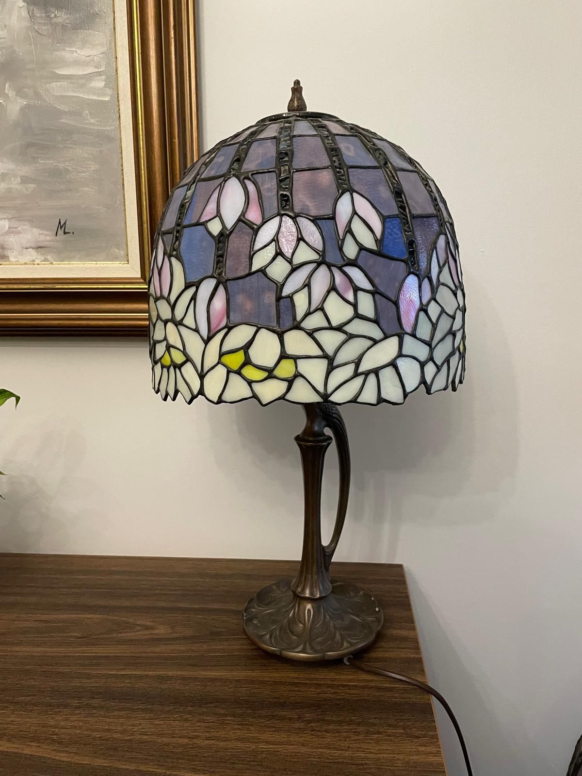 Lampa mosiężna ,salonowawitrażowa Tiffany