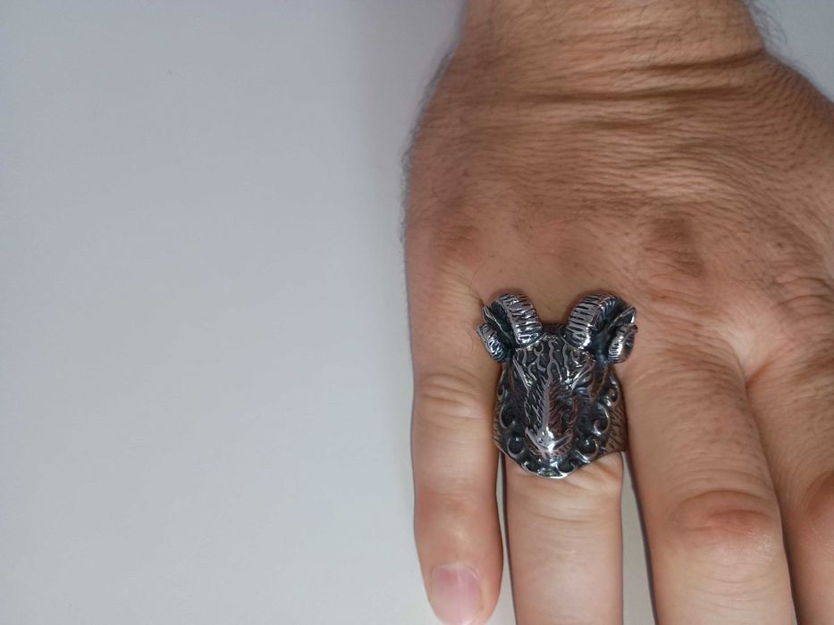 Pierścień sygnet męski kozioł gotyk wiking nordycki roz 12