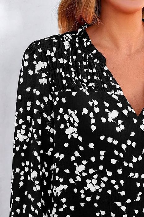 Koszula z szyfonu z długim rękawem dekoltem w serek Bluzki boho xL