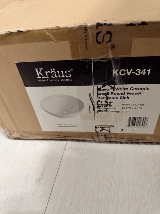 Умивальник накладний білий круглий Kraus KCV-341