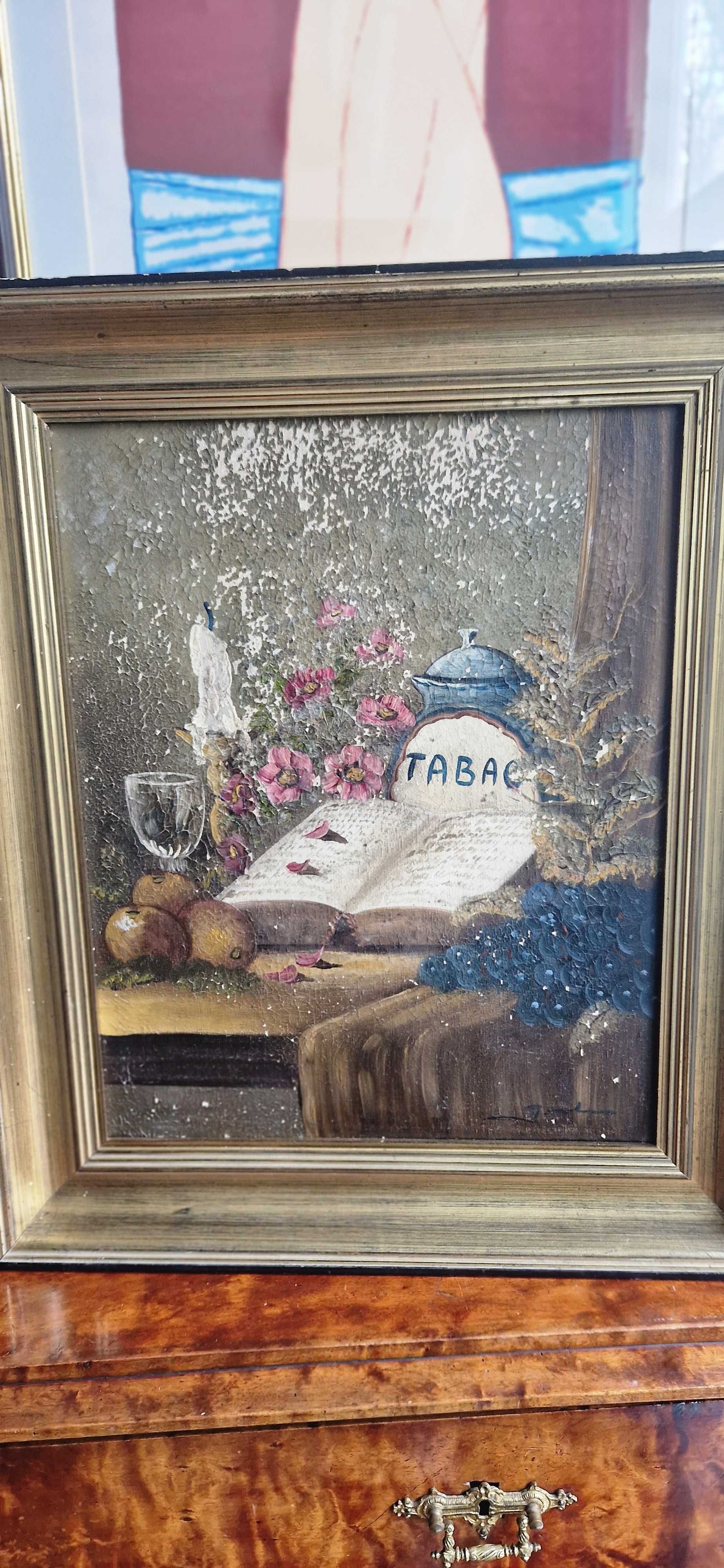 Obraz olej na płótnie martwa natura sygnowany antyk Francja