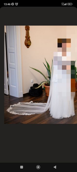 Długi welon ślubny katedralny koronka nieuszkodzony