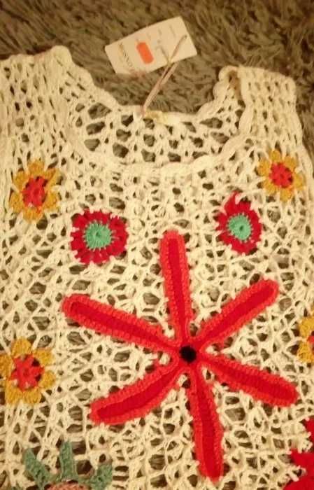 Super Top - kamizelka w kwiaty dzianina szydełko  "L" z METKĄ