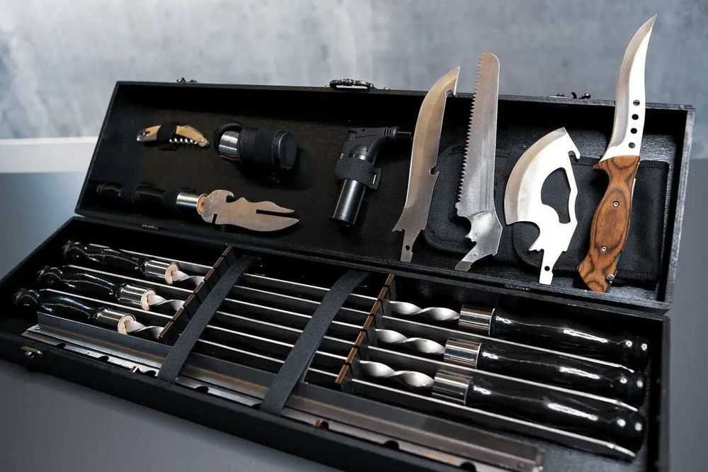 Шашлычный набор. Мангал, шампуры в деревянном чемодане. Подарок. №2