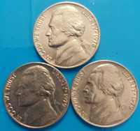 Lote  3 Moedas  Five Cent 1 de 1978 e 2 de 1979 USA, Thomas Jefferson