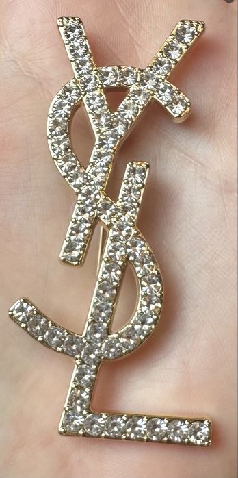 Broszka YSL złota z cyrkoniani