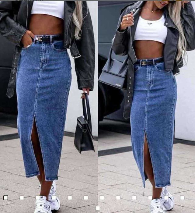 Spódnica midi jeansowa niebieska z rozcięciem xs - xl