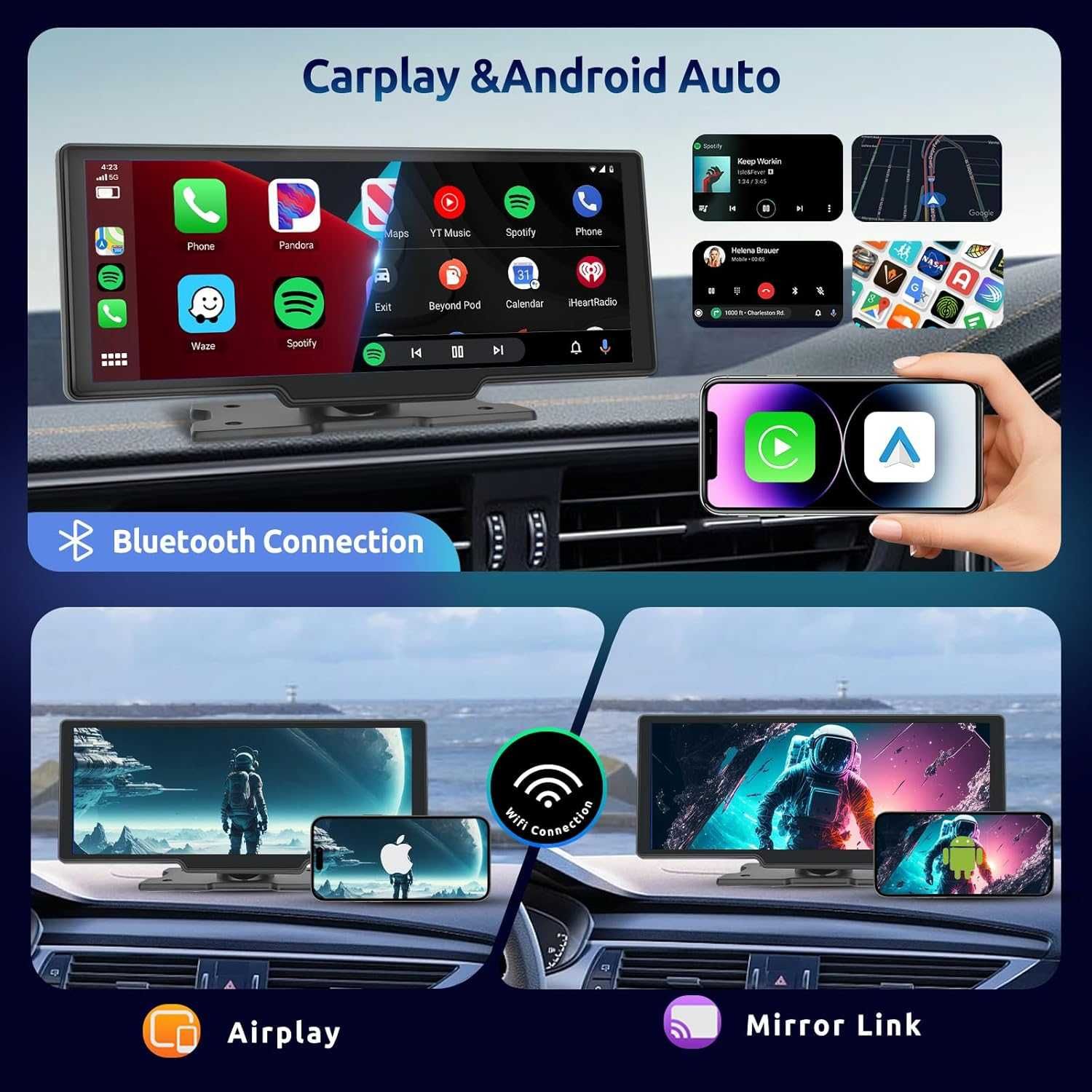 5) Android магнітола CAMECHO AndroidAuto/Carplay/Задня камера