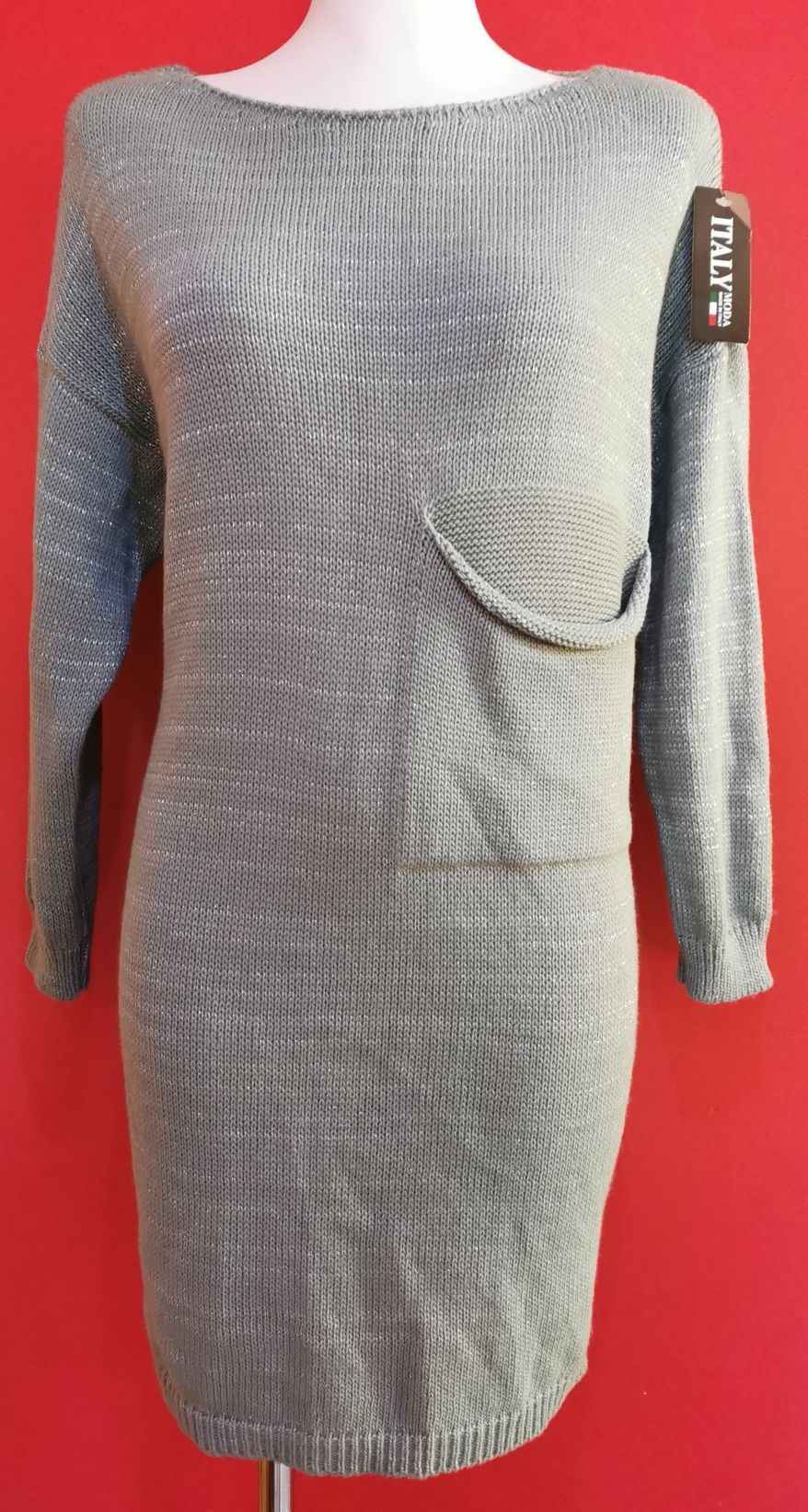 Sweterek sweter długi sukienka kieszeń