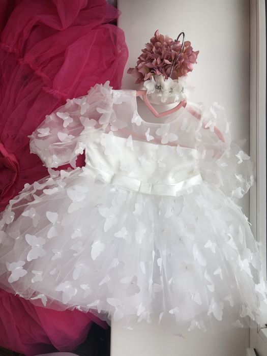 Сукня на 1 рік 2 роки святкова рожева, біла. Плаття 74 80 90 з бантом