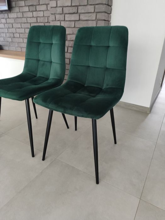 Eleganckie welurowe krzesła butelkowa zieleń