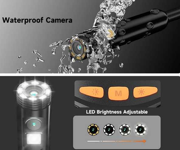 Endoscópio 100 metros dupla lente HD impermeável com bateria