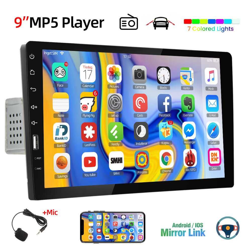 Auto-rádio 1 DIN Bluetooth 9 pol HD touchscreen USB FM Android/iOS+MIC