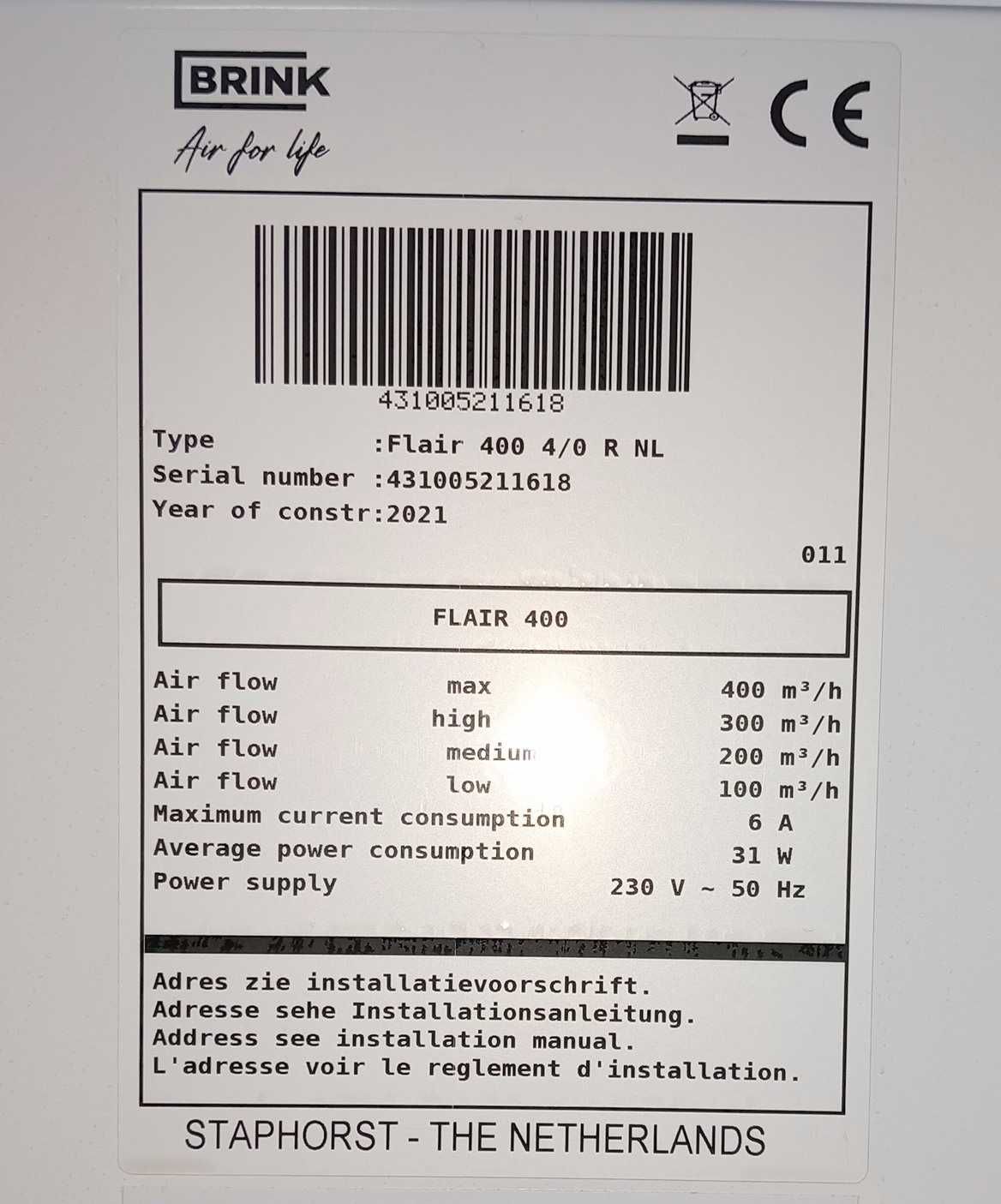 Rekuperator Brink Flair R 400m3
