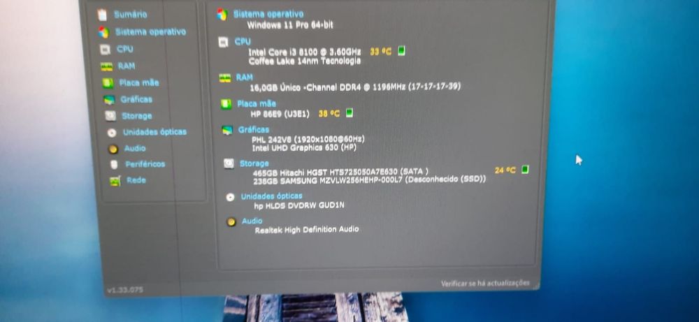 Pç HP Pro 290G2 8ªG|i3.8100-3.6G|16G|NVMe256+HDD500|Wifi+BT|HDMI|W11