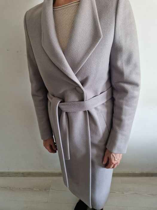 Płaszcz welniany damski 38 40 M L szary wiązany klasyczny premium