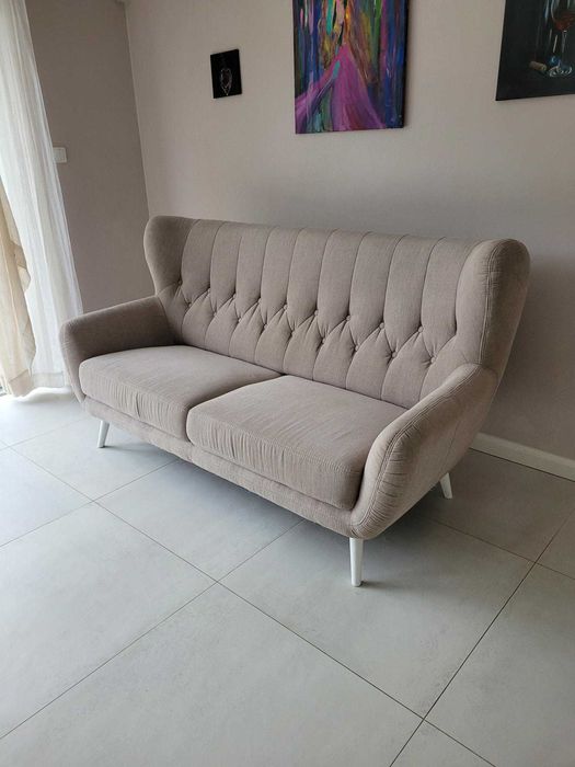 Kanapa styl retro, pufa darmo, ciepły szary nierozkładana 2-3 osobowa