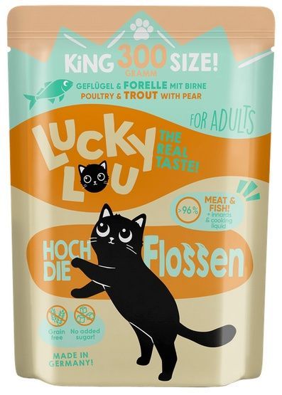 Karma dla kota bez zbóż, cukru i GMO - Lucky Lou DRÓB i PSTRĄG 300g