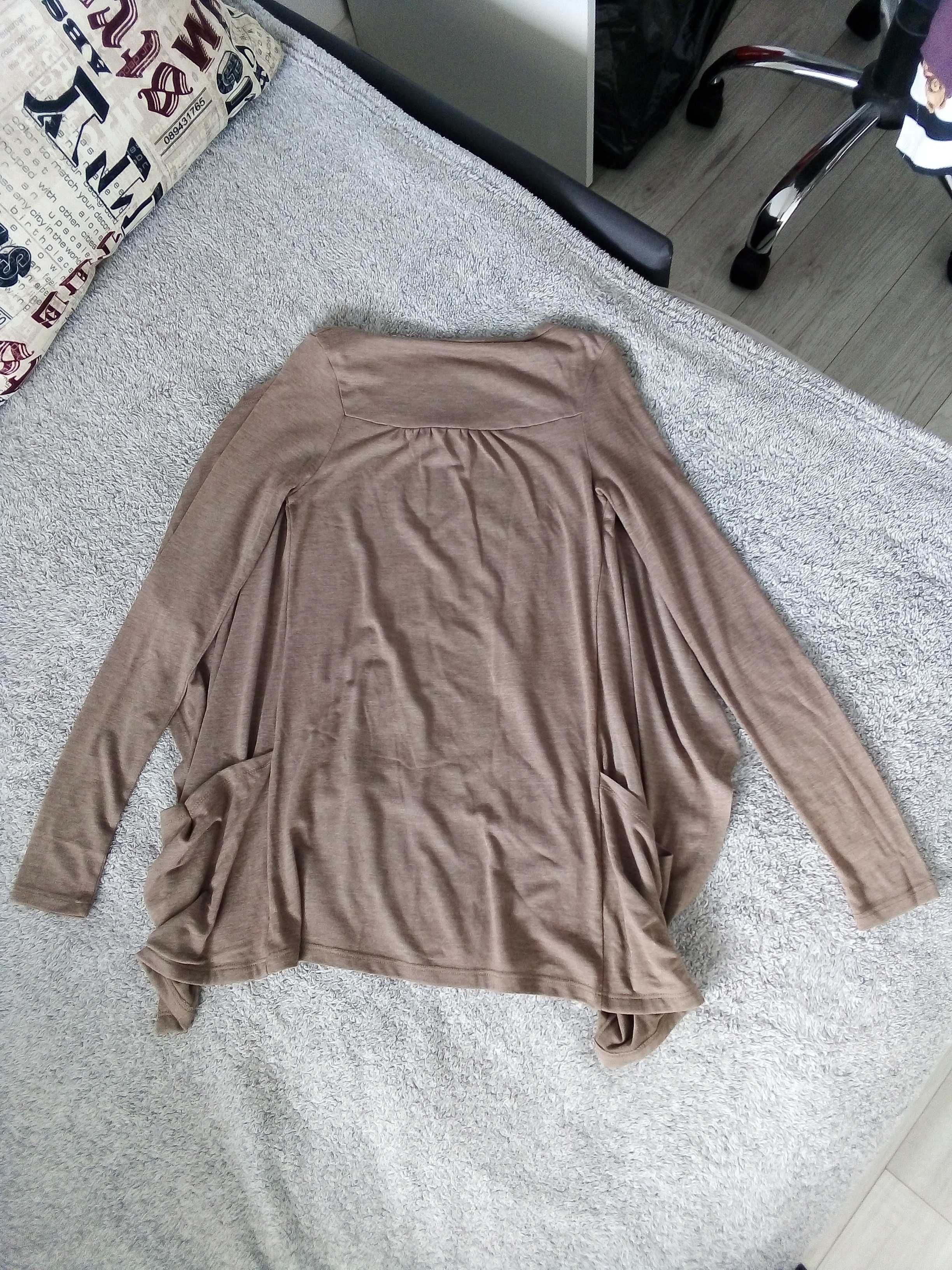 Beżowy cienki sweterek bluzka z długim rękawem bliźniak 2w1 roz. XS/S