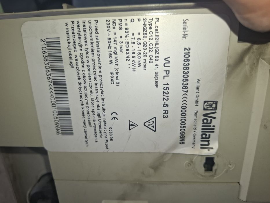 Kocioł piec gazowy Vaillant VU 152/2-5