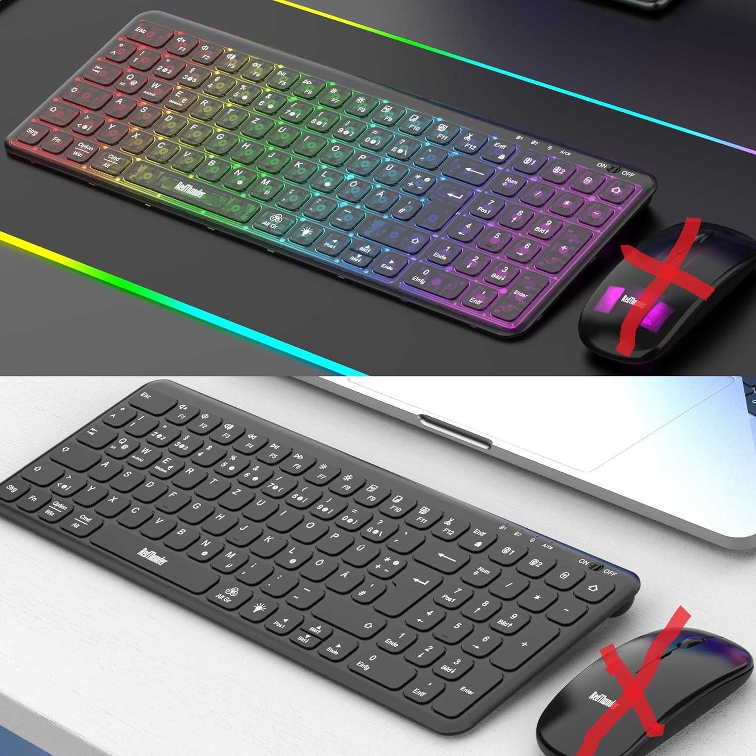 RedThunder K30 Slim bezprzewodowa klawiatura niemiecka