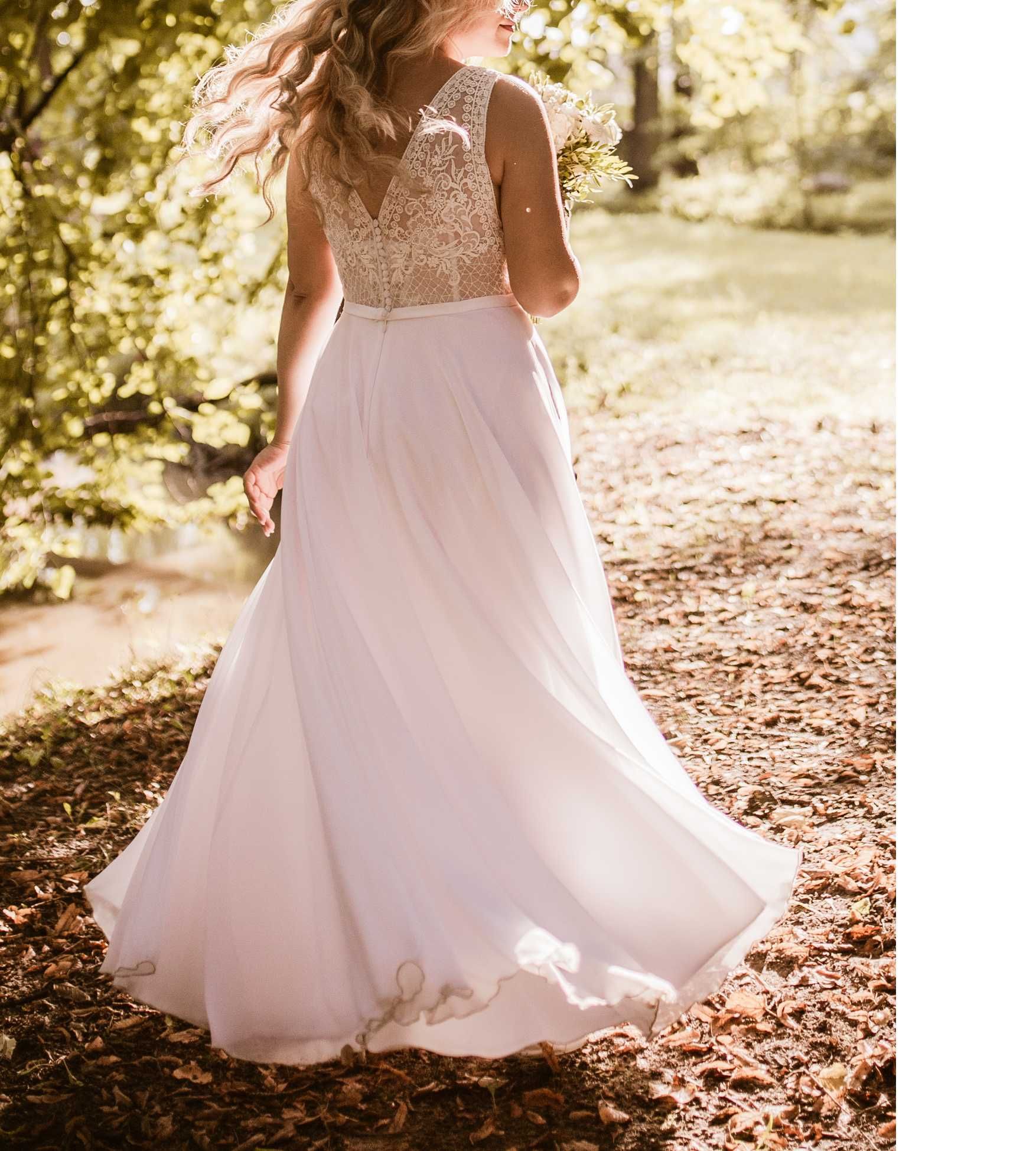 Suknia ślubna biała z gorsetem (muślin)