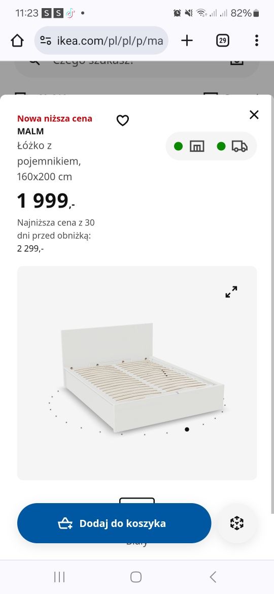 Łóżko 160 cm Malm Ikea