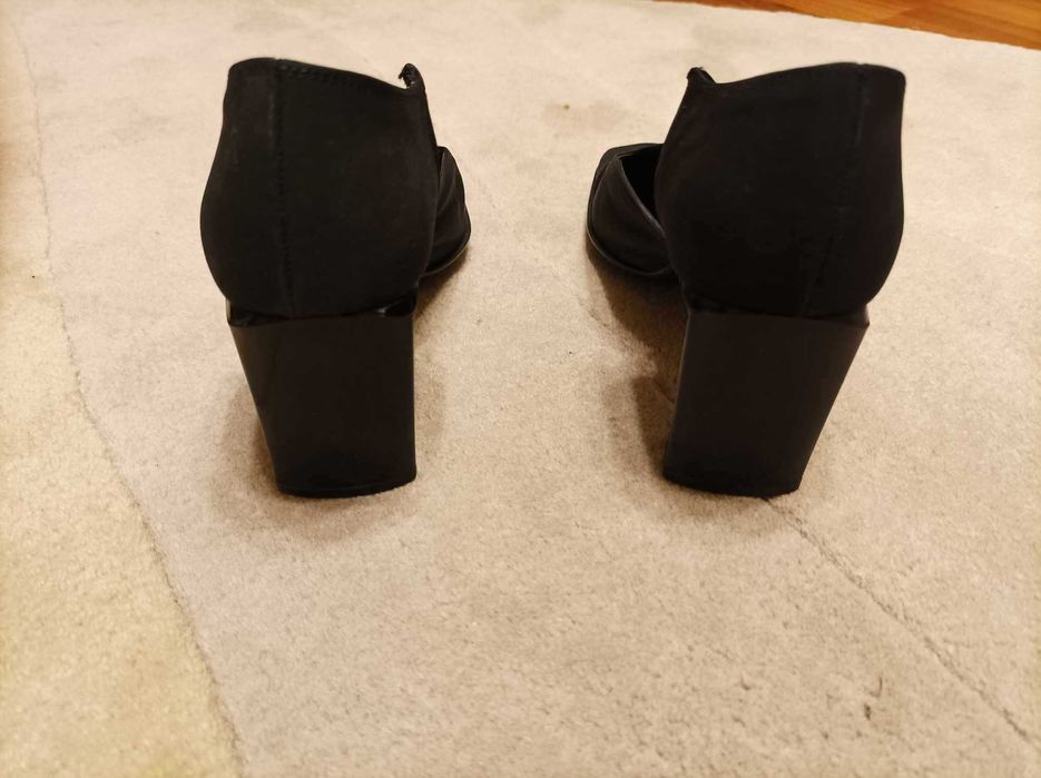 Czarne atłasowe buty Hogl na obcasie 7,5 cm, do tańca, rozmiar 37