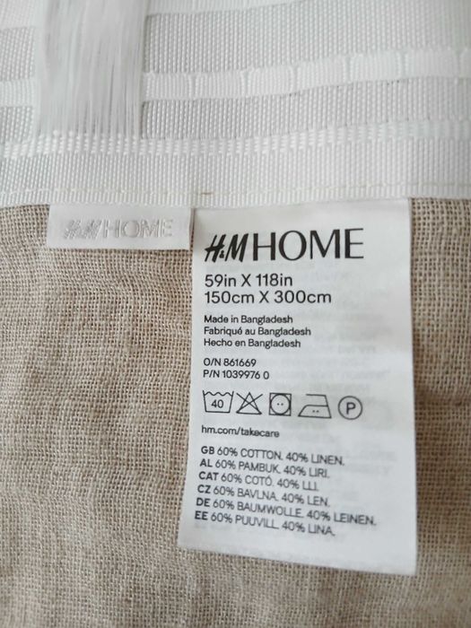 Zasłony beżowe H&M styl boho len plus bawełna stan ideał
