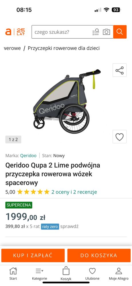 Qeridoo Qupa 2 przyczepka  rowerowa dla dwójki dzieci riksza rowerowa