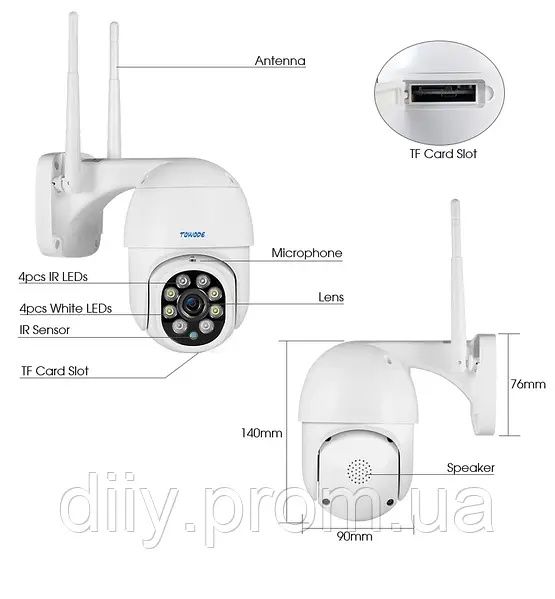 Вулична IP-Камера TOWODE  1080P 2MP WiFi 4X PTZ Зум ІК