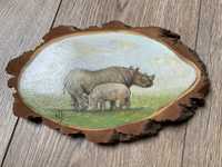 Drewniany Krążek Nosorożce 23 x 14 cm