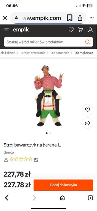 Śmieszny stroj bawarski”na barana”unisex